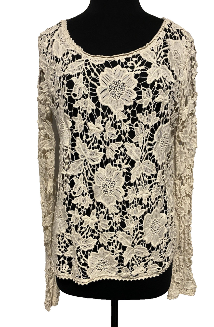 Freeway Womens Blouse Fairy Large Ivory Lace Feminine Boho Floral Festival Top